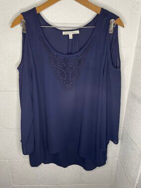 Women's Navy Blouse with Keyhole Sleeves